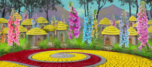 Adorable Munchkinland backdrop for productions of The Wizard of Oz